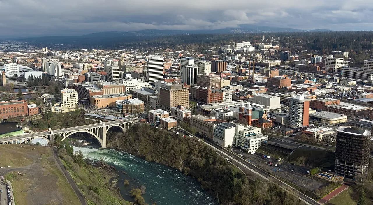 Spokane cityscape and surrounding landscape